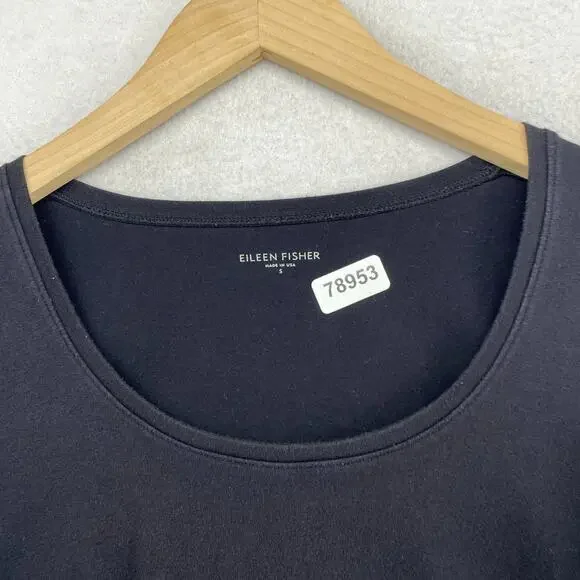 EILEEN FISHER Top S Stretch Organic Cotton Jersey Scoop Neck 3/4 Sleeve Black - Picture 10 of 10